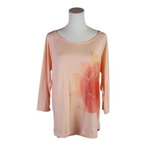 Live Well Active Lotus Open Back 3/4 Sleeve Top Peach Ombré Gold Foil Graphic M